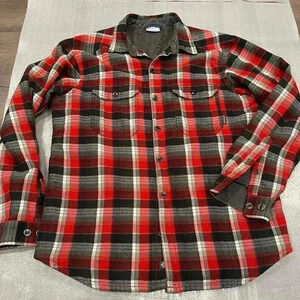 [M] Columbia  Men's Windward Sherpa Lined Shacket Red Plaid Wool Blend